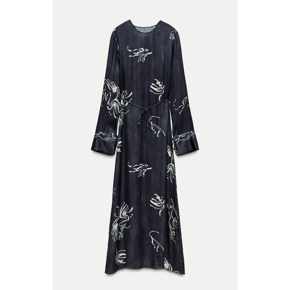 Zara Navy and White Midi Dress
